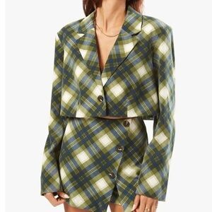 WeWoreWhat 3 Piece Suit Set Size L Cropped Blazer Skort Wrap Top Green Plaid